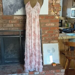Floral Pink Halter Corset Back Maxi Dress